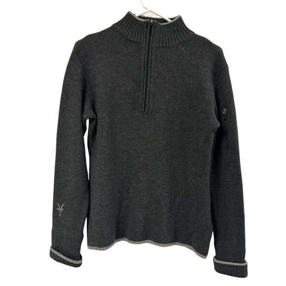 Ibex Sweater Womens Medium Black 100% Merino Wool Pullover Quarter Zip Mock Neck - Picture 1 of 5
